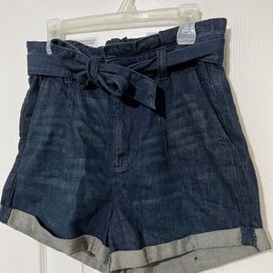 Express high waisted paper bag jean shorts.